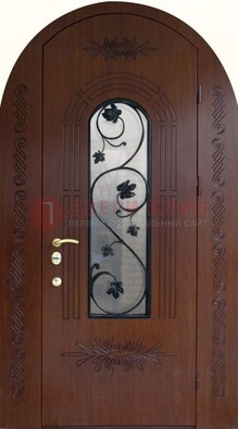 Качественная входная арочная дверь со стеклом и ковкой ДА-18 в Видном