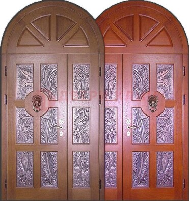 Металлическая арочная дверь со стеклом ДА-28 в коттедж в Видном