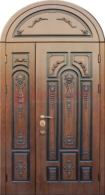 Арочная железная дверь с виноритом и узором ДА-36 в Видном