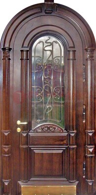 Арочная металлическая дверь массив со стеклом и ковкой ДА-50 в Видном