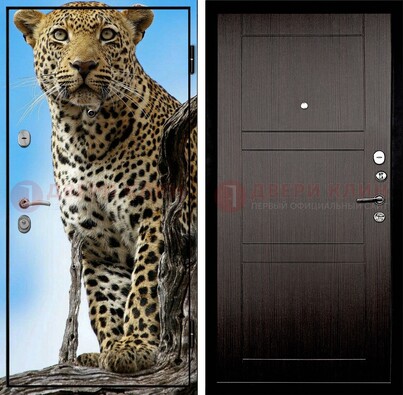 Железная дверь с рисунком гепарда снаружи ДФ-27 в Видном