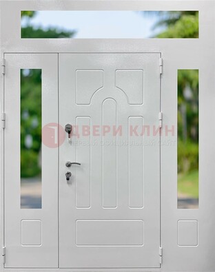 Белая стальная дверь порошок со стеклом и фрамугами ДФГ-11 в Видном