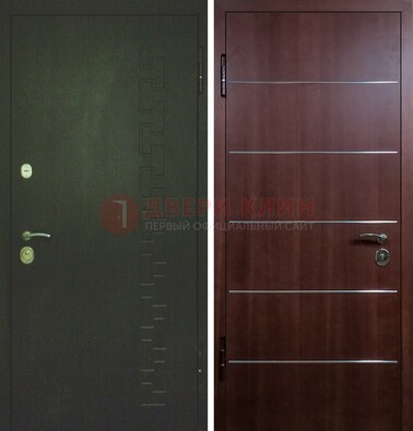 Темная металлическая дверь с МДФ ламинат с молдингами внутри ДМ-16 в Видном