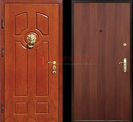 Оранжевая стальная дверь с МДФ ламинат внутри ДМ-18 в квартиру в Видном