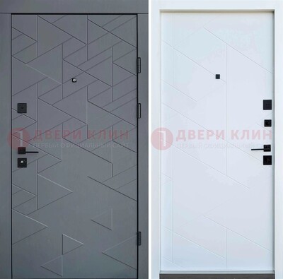 Серая металлическая дверь МДФ с узором  ДМ-224 в Видном