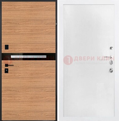 Железная коричневая дверь с МДФ в белом цвете ДМ-313 в Видном