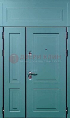 Синяя металлическая дверь с МДФ и верхней фрамугой ДМ-339 в Видном