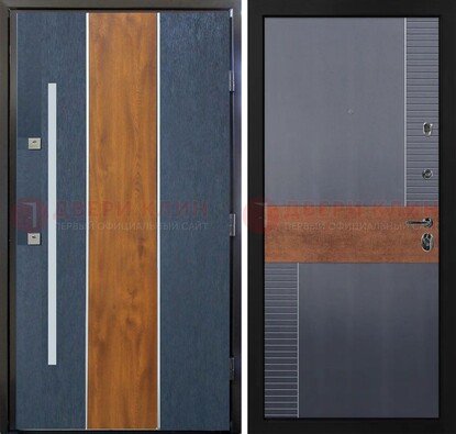 Темная металлическая дверь МДФ со вставками ДМ-411 в Видном