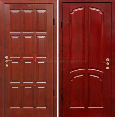 Красная металлическая дверь с массивом дуба ДМД-15 в Видном