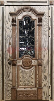 Железная дверь с массивом дуба со стеклом и ковкой ДМД-47 в Видном