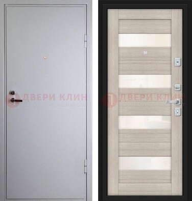 Белая железная дверь с порошковым напылением и стеклом ДП-308 в Видном