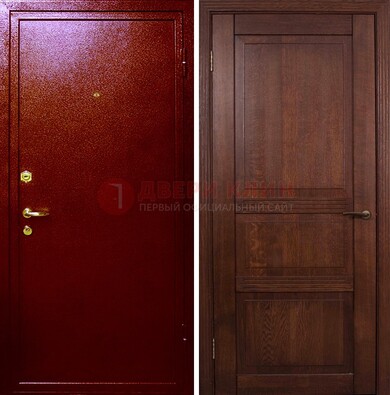 Красная железная дверь с порошковым окрасом ДП-58 в Видном
