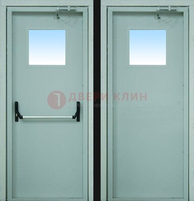 Серая металлическая противопожарная дверь со стеклянной вставкой ДПП-3 в Видном
