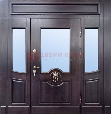 Филенчатая металлическая дверь с панелью МДФ и стеклом ДПР-102 в Видном