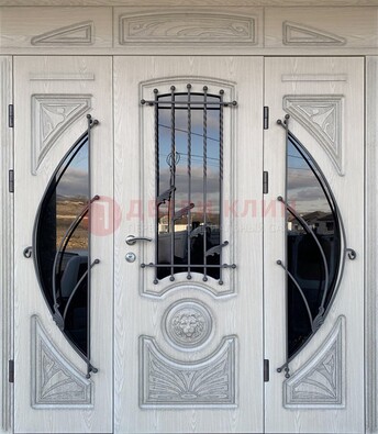 Большая парадная дверь Винорит со стеклом и ковкой ДПР-108 в Видном