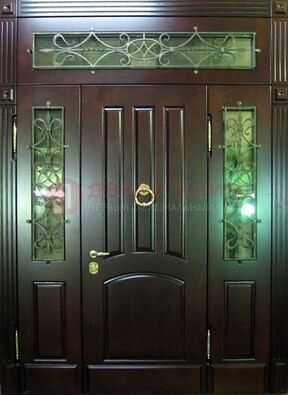 Стальная парадная дверь со стеклом и ковкой ДПР-18 для деревянного дома в Видном