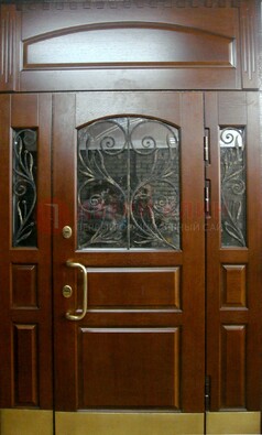 Стальная парадная дверь со вставками из стекла и ковки ДПР-30 в коттедж в Видном