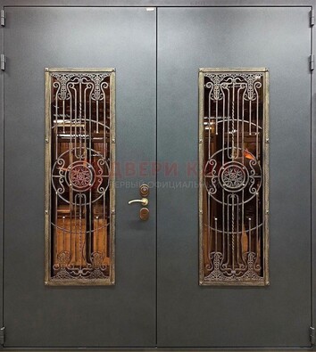 Входная металлическая парадная дверь со стеклом и ковкой ДПР-81 в Видном