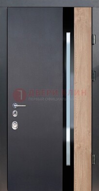 Черная металлическая дверь МДФ со стеклом ДС-14 в Видном
