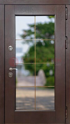 Коричневая стальная дверь со стеклом ДС-19 в Видном