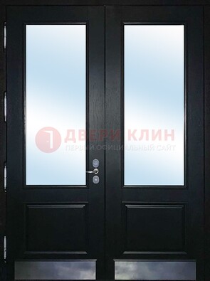 Черная двухстворчатая металлическая дверь со стеклом ДС-25 в Видном