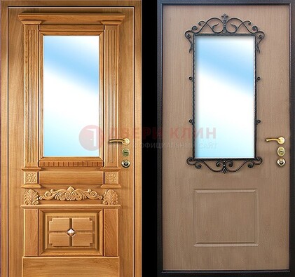 Светлая стальная дверь со стеклом ДС-2 в кирпичный дом в Видном