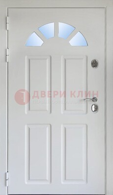 Белая стальная дверь МДФ со стеклом для дома ДС-37 в Видном
