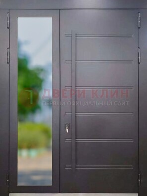 Чёрная двухстворчатая металлическая дверь со стеклом ДС-60 в Видном