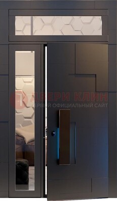 Чёрная двухстворчатая металлическая дверь со стеклом ДС-64 в Видном