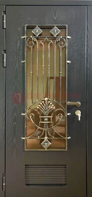 Одностворчатая железная дверь со стеклом и ковкой для дома ДСК-101 в Видном