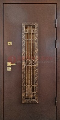 Металлическая дверь с порошковым напылением со стеклом и ковкой ДСК-110 в Видном