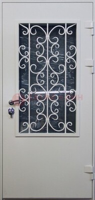 Простая железная дверь со стеклом и ковкой ДСК-11 в Видном