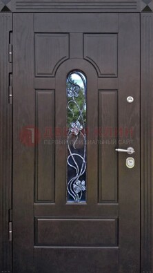 Металлическая дверь со стеклом и ковкой в цвете венге ДСК-142 в Видном