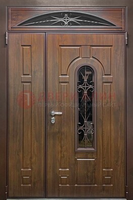 Большая металлическая дверь со стеклом и ковкой ДСК-145 в Видном