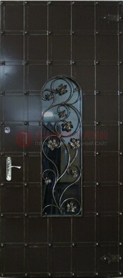 Высокая железная дверь со стеклом и ковкой ДСК-15 в Видном