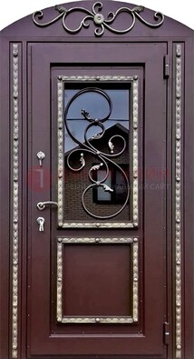 Cтальная дверь порошок со стеклом и ковкой в форме арки ДСК-170 в Видном