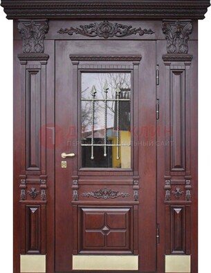 Железная парадная дверь массив дуба со стеклом и ковкой ДСК-175 в Видном