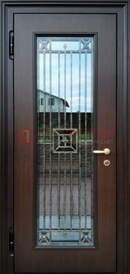 Железная дверь с большим стеклом и ковкой ДСК-187 в Видном