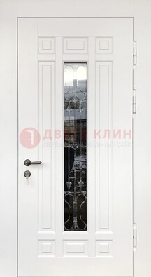 Белая стальная дверь винорит со стеклом и ковкой ДСК-191 в Видном