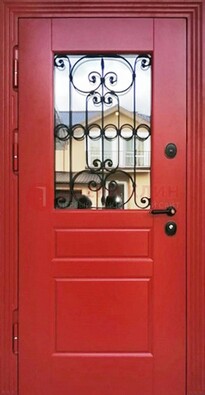 Красная железная дверь Винорит со стеклом и ковкой ДСК-205 в Видном