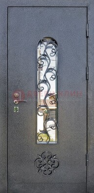 Темная стальная дверь Порошок со стеклом и ковкой ДСК-217 в Видном