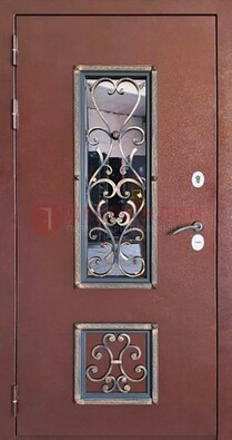 Уличная дверь Порошок со стеклом и ковкой для дома ДСК-218 в Видном