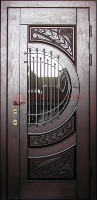 Одностворчатая входная дверь со стеклом и ковкой ДСК-21 в Видном