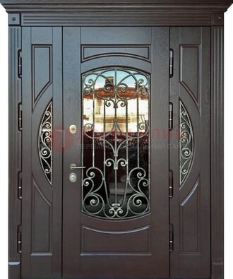 Полуторная железная дверь Винорит со стеклом и ковкой ДСК-231 в Видном