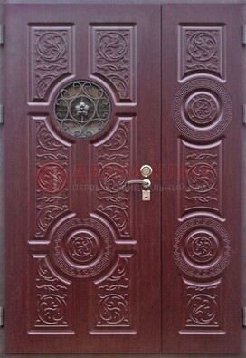 Красная железная дверь Винорит со стеклом и ковкой ДСК-235 в Видном