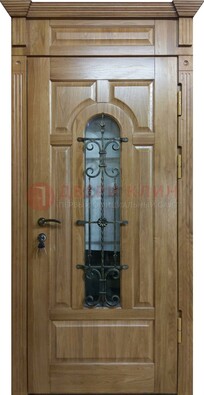 Металлическая дверь массив со стеклом и ковкой для дома ДСК-246 в Видном