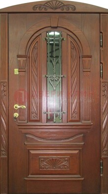 Узорная железная дверь массив со стеклом и ковкой ДСК-247 в Видном