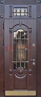Металлическая дверь массив со стеклом и ковкой с фрамугой ДСК-249 в Видном