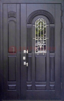 Входная дверь Винорит со стеклом и ковкой с узором ДСК-270 в Видном