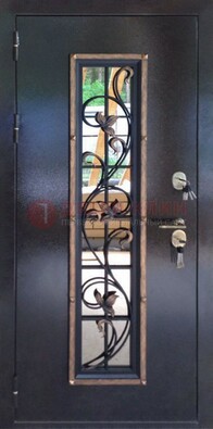 Железная дверь с порошковым напылением стеклом и ковкой ДСК-279 в Видном